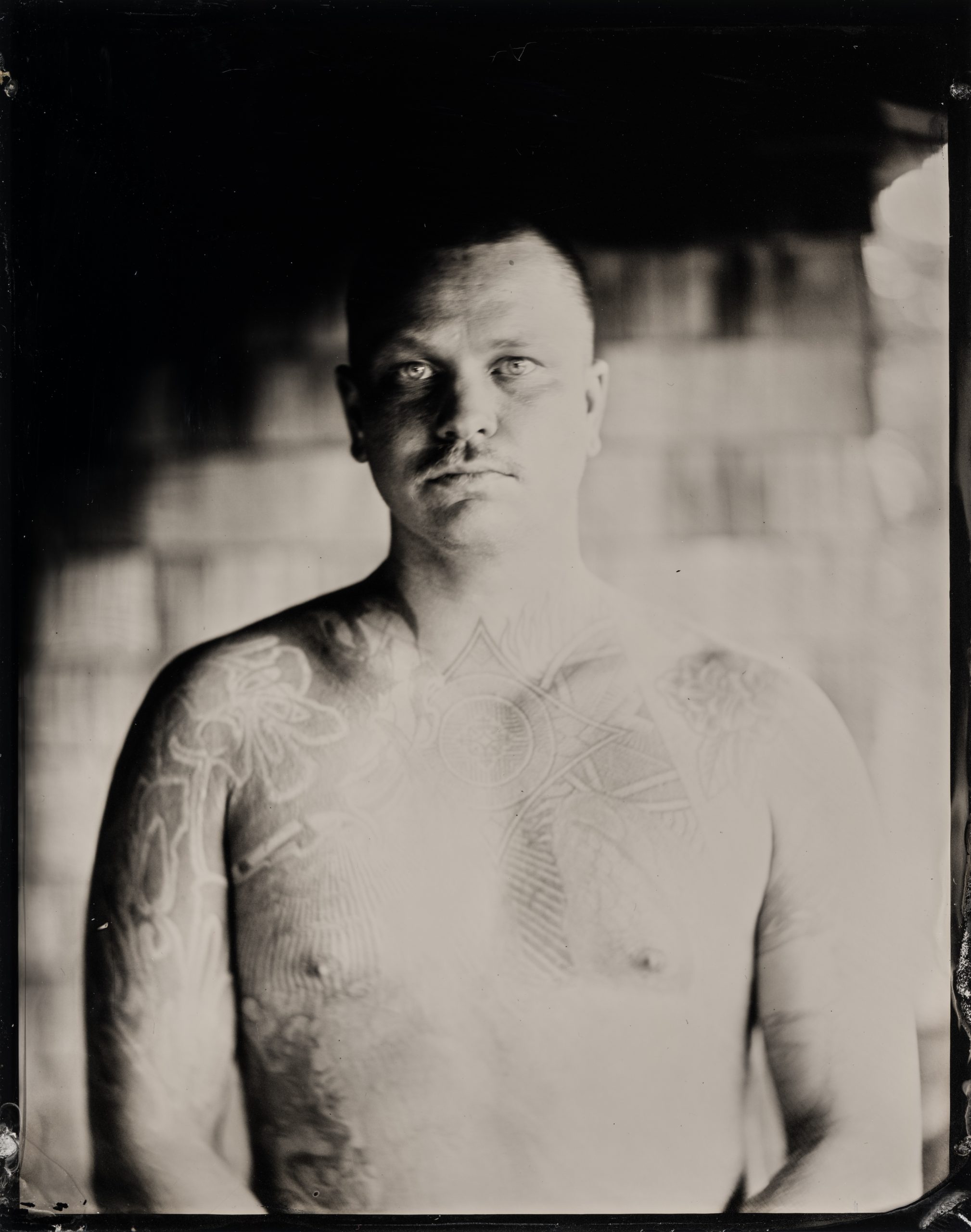 Tintype Portrait of Tattoo Artist Robert Henrik Traditional Wetplate Portrait on Aluminum Silverimage