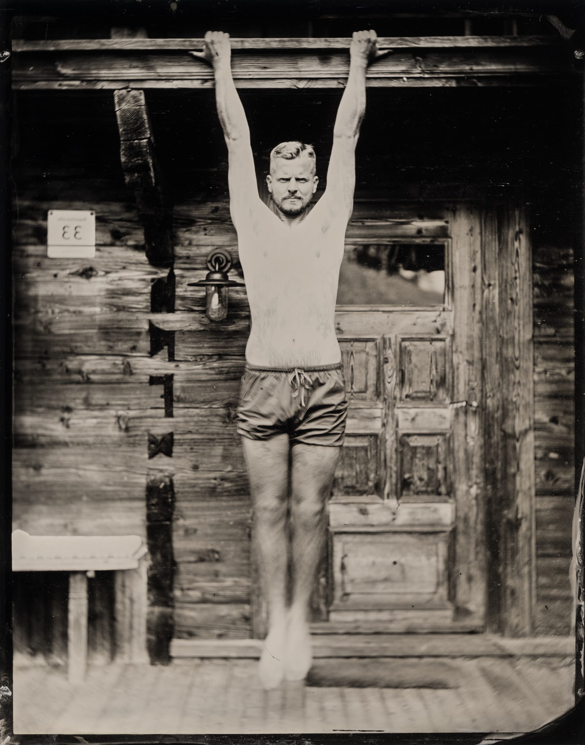 Tintype Portrait of Tattoo Artist Valentin Tatau Traditional Wetplate Portrait on Aluminum Silverimage