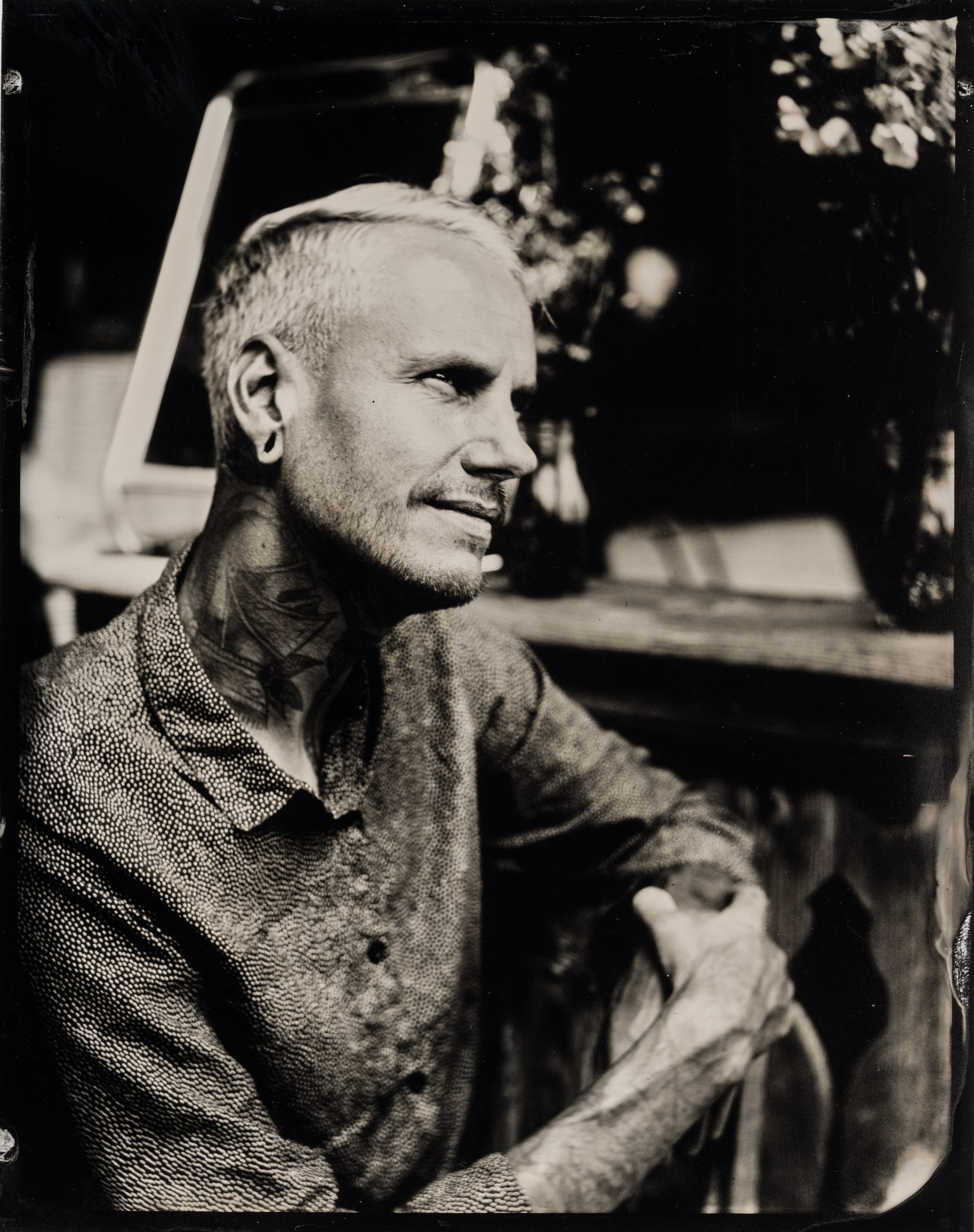 Tintype Portrait of Tattoo Artist Friedrich Übler Traditional Wetplate Portrait on Aluminum Silverimage