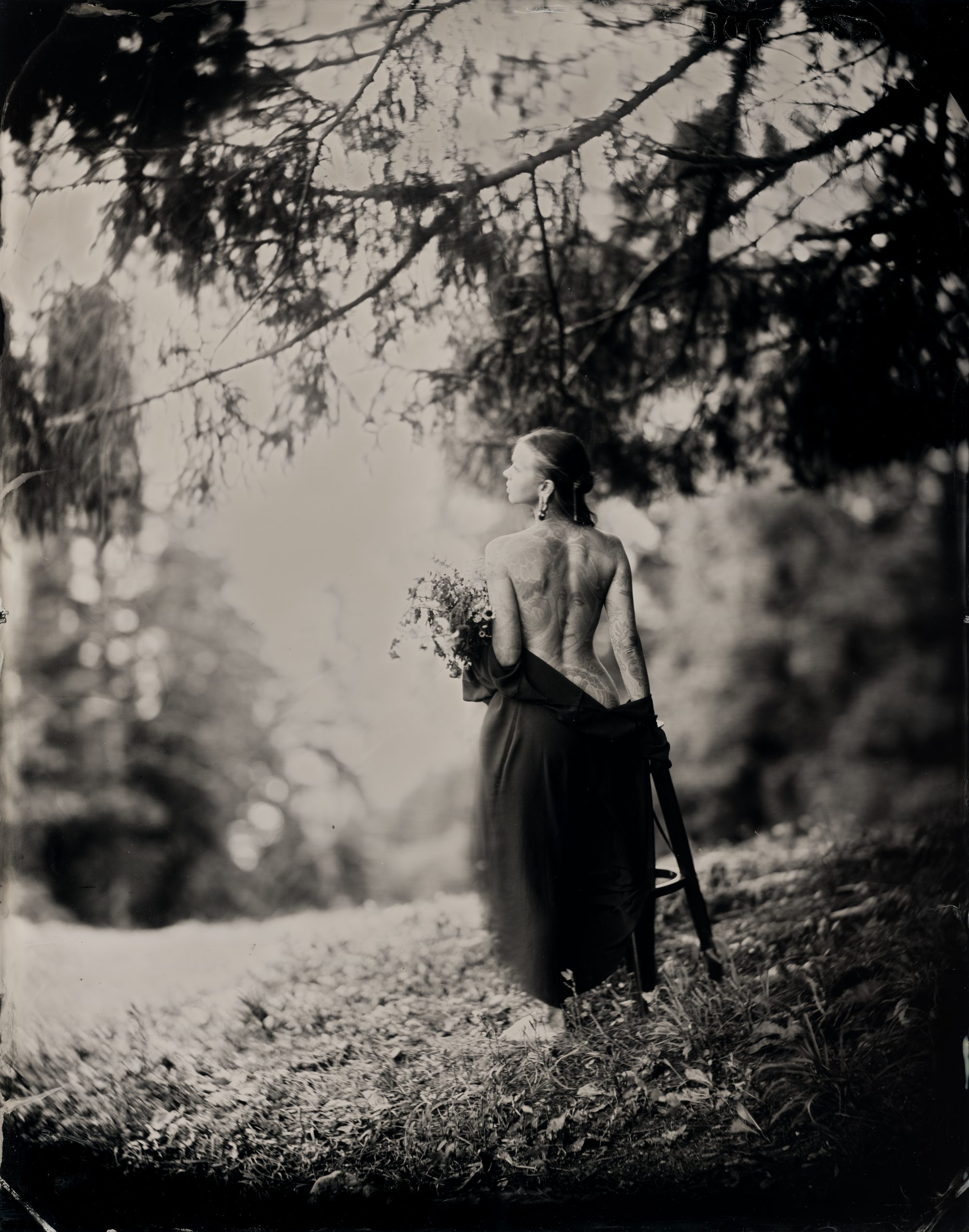Tintype Portrait of Tattoo Artist Jen Tonic Traditional Wetplate Portrait on Aluminum Silverimage